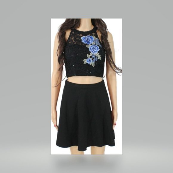 2 Piece Black Embroidered Short Party Dress Jr. 5 - Picture 1 of 5